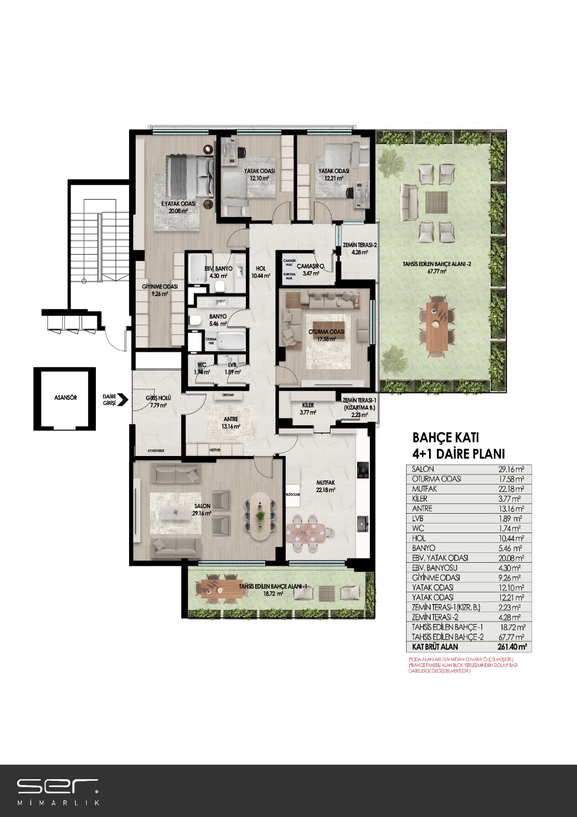Besa Point 4+1 bahçe katı daire planı